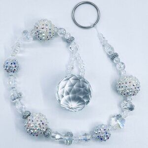 Beaded Suncatcher White & Clear Crystal Prism Hanging Patio Decor Yard Art Tree